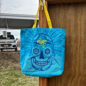 Blue Skull Tote Bag with Yellow Handles